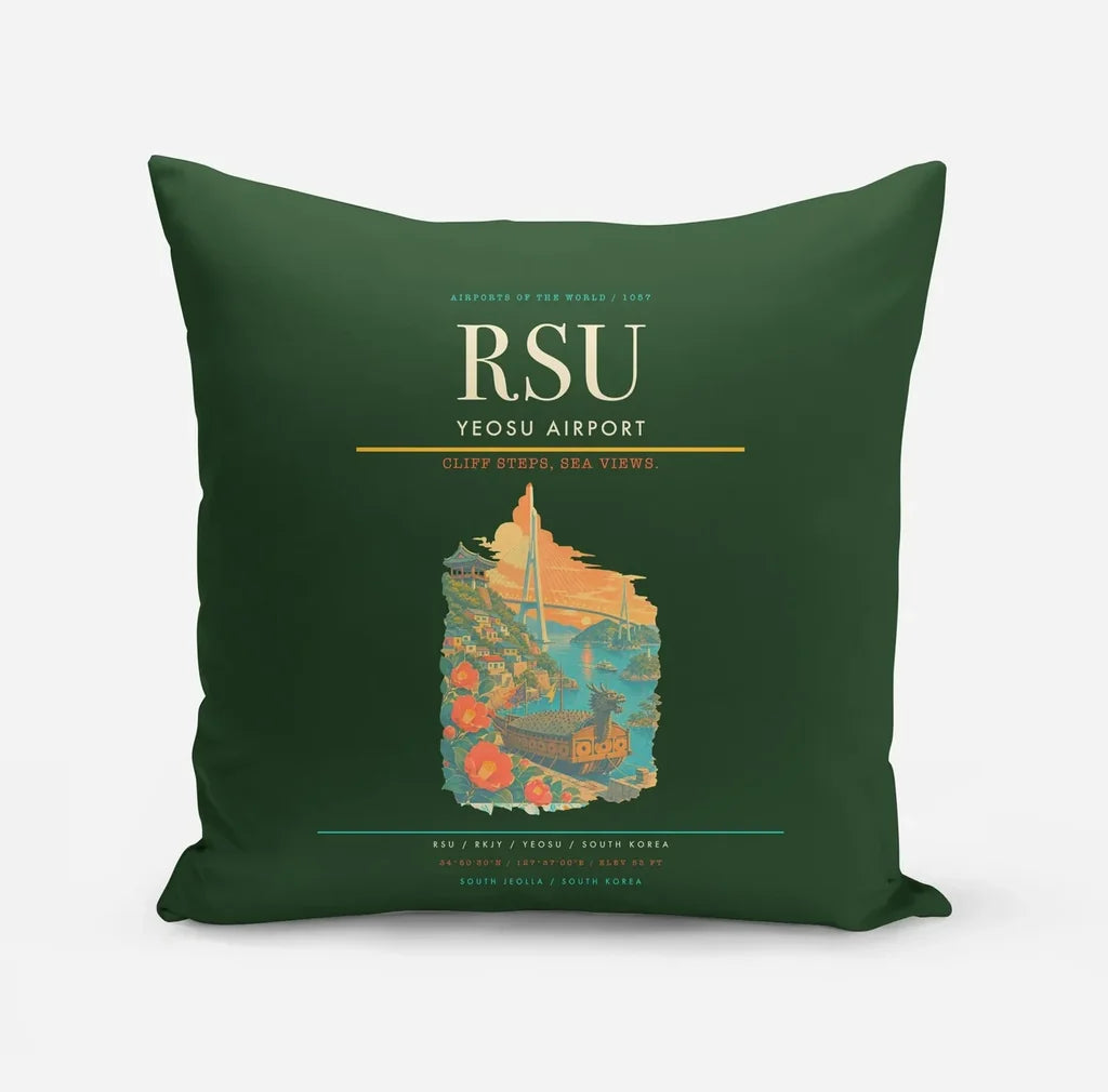 Yeosu Airport (RSU) design on dark green pillow