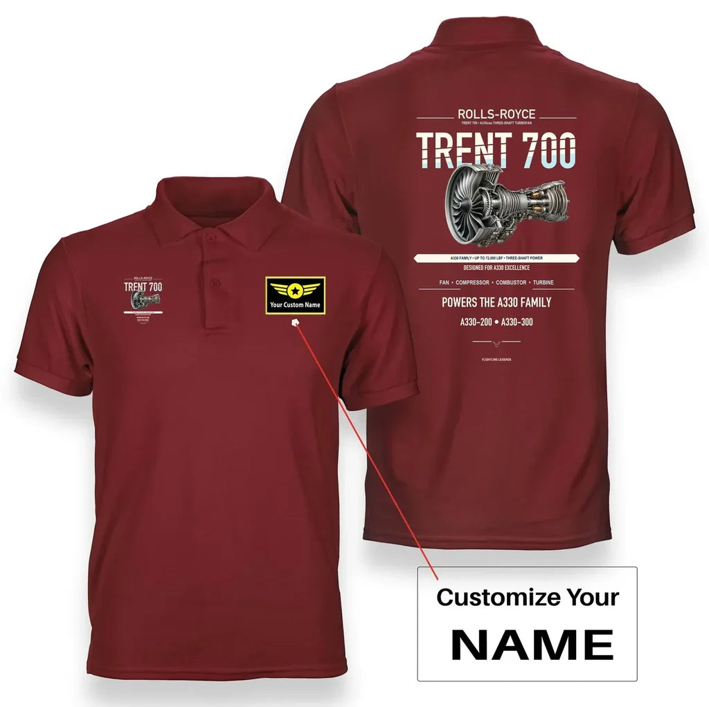 TRENT 700 design on red polo with custom name badge
