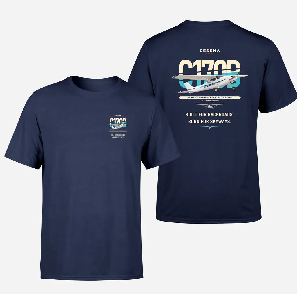 Cessna 170B design on navy blue t-shirt, double-side print