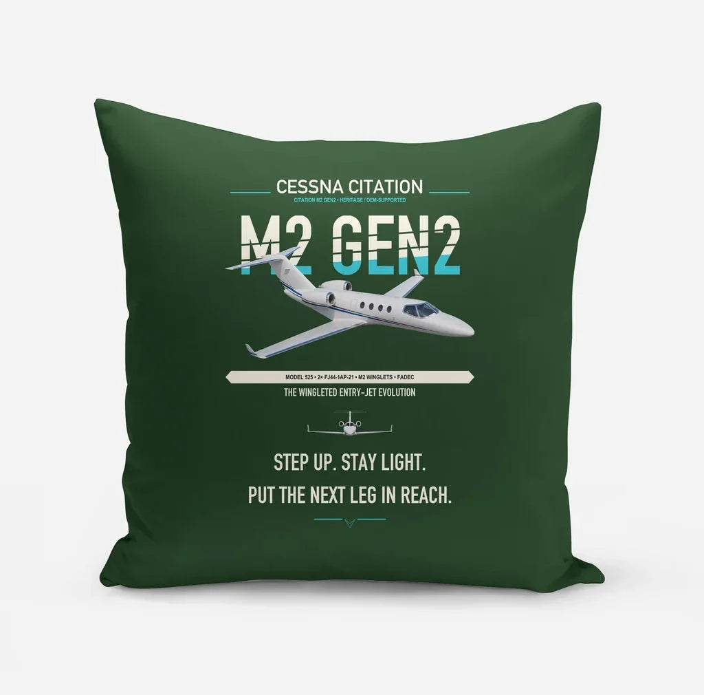 Cessna Citation M2 Gen2 design on dark green pillow