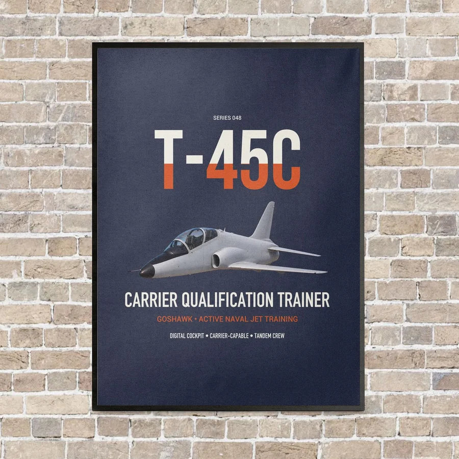 T-45C Goshawk vertical canvas print - framed - navy blue background