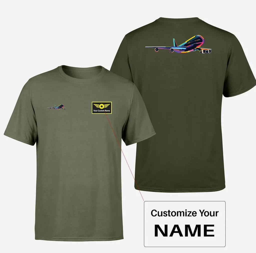 Multicolor Airplane Designed Double-Side T-Shirts - view 13