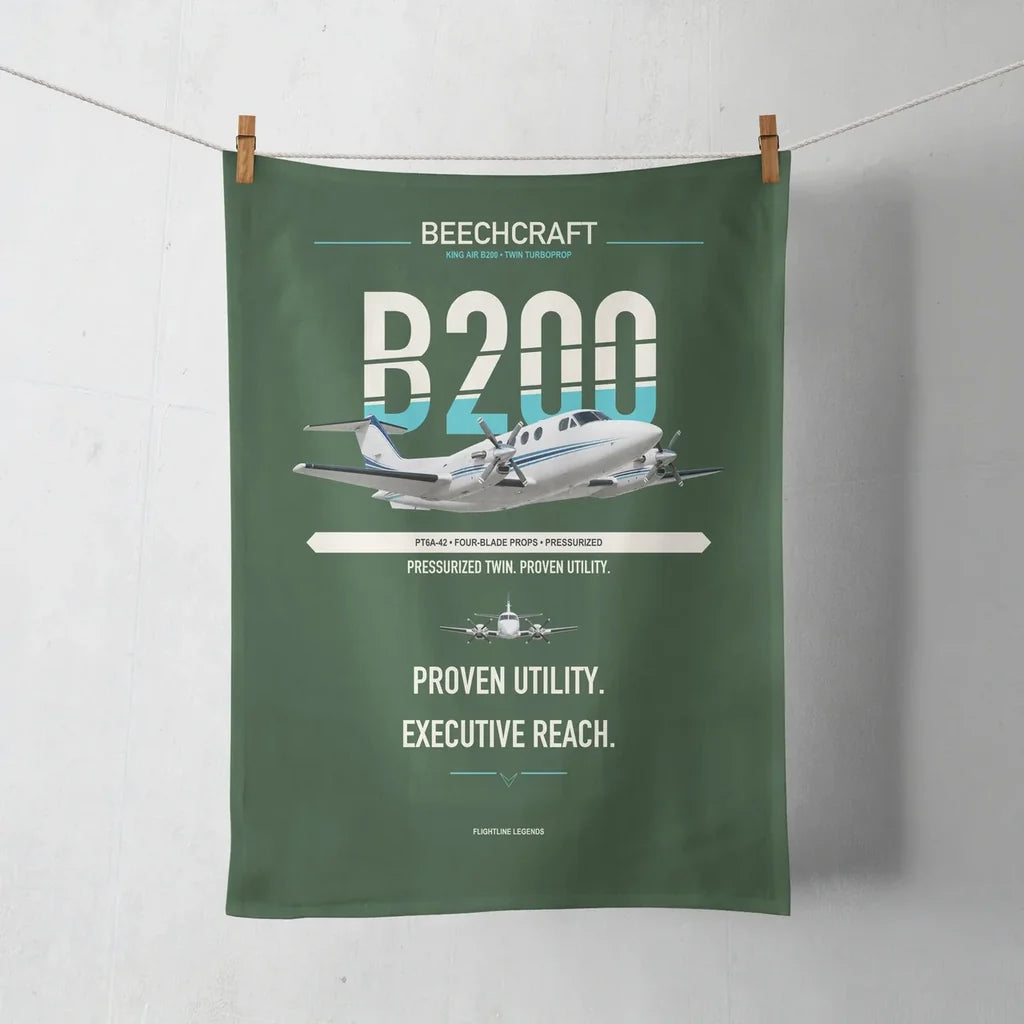 Beechcraft King Air B200 design on dark green towel