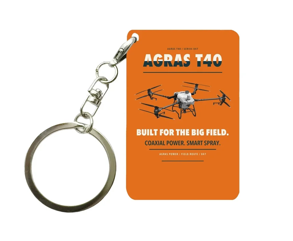 DJI Agras T40 Key Chain design on orange key chain