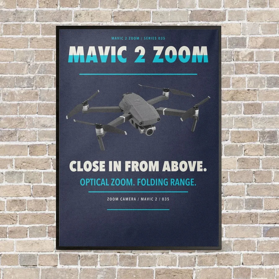 DJI Mavic 2 Zoom vertical canvas print - framed - navy blue background