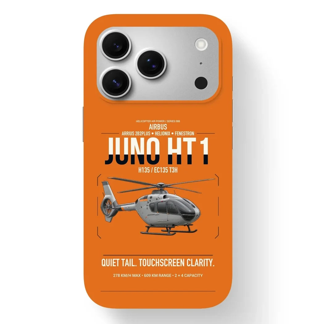 Airbus H135 Juno HT1 design on orange magsafe iphone case, for iPhone 17 Pro