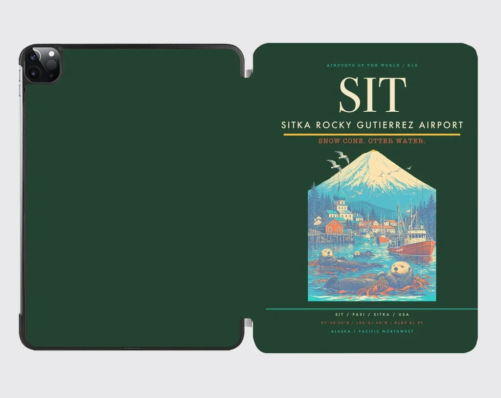 Sitka Rocky Gutierrez Airport (SIT) design on dark green ipad tablet case