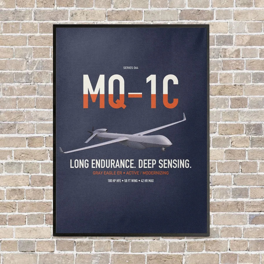 MQ-1C Gray Eagle ER vertical canvas print - framed - navy blue background