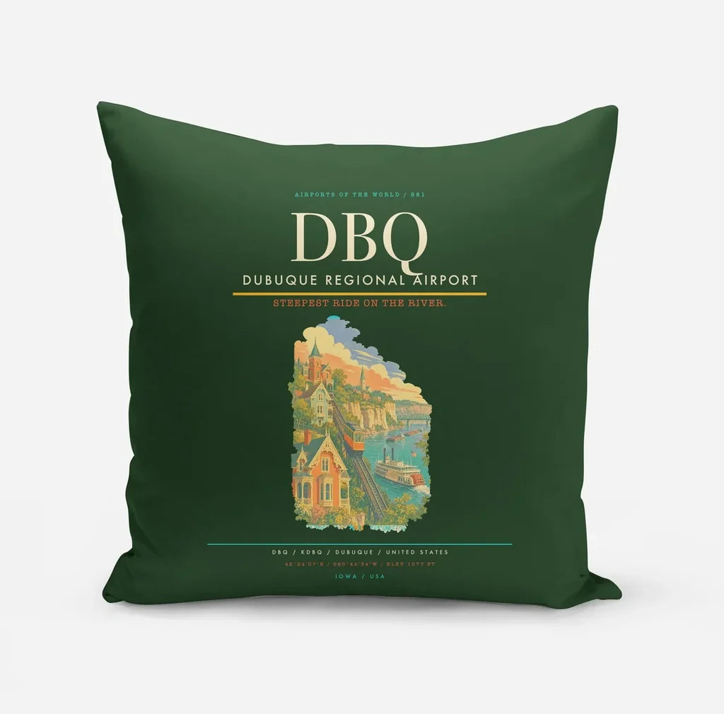Dubuque Regional Airport (DBQ) design on dark green pillow