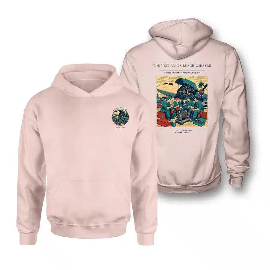 VINTAGE G4452 - The Mechanic's Lunch Whistle - Double-Side Hoodie design on pink double side