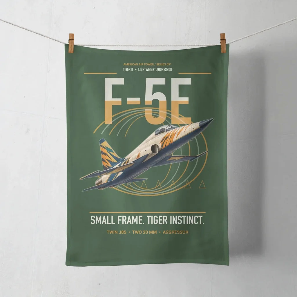F-5E Tiger II design on dark green towel