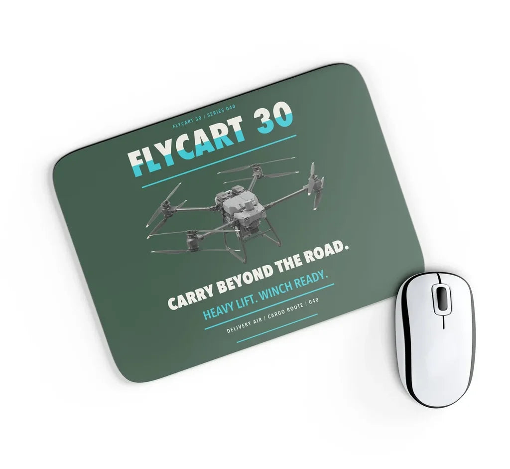 DJI FlyCart 30 design on dark green rectangle mouse pad