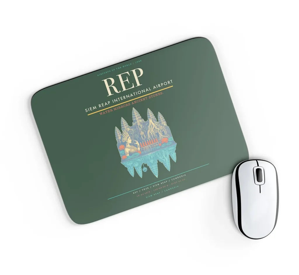 Siem Reap International Airport (REP) design on dark green rectangle mouse pad