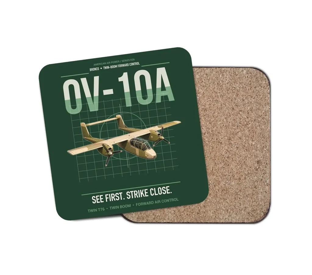 OV-10A Bronco design on dark green 1 piece coaster
