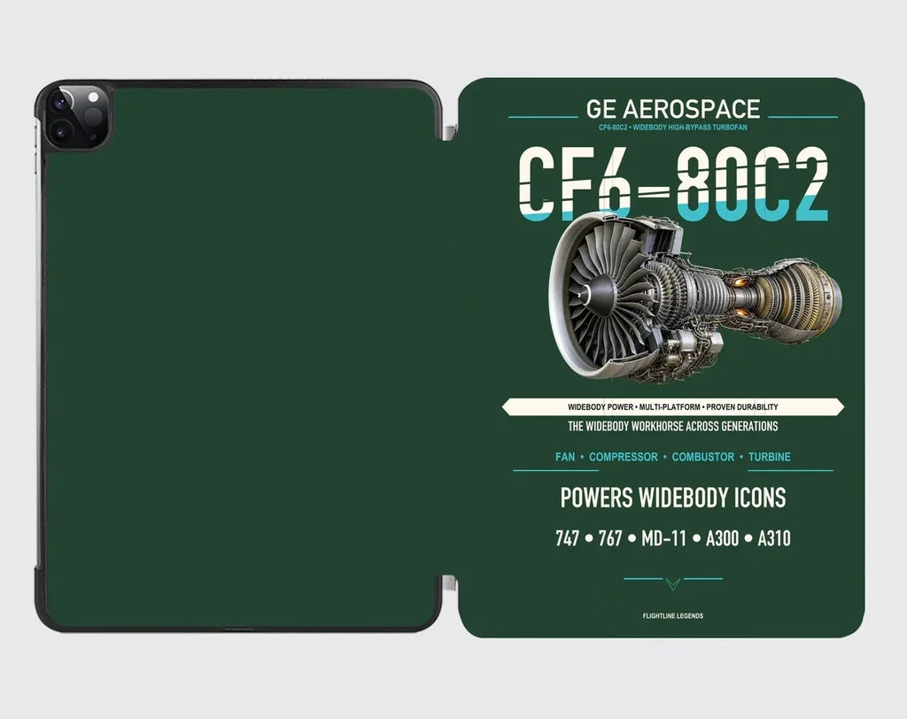 CF6-80C2 design on dark green ipad tablet case