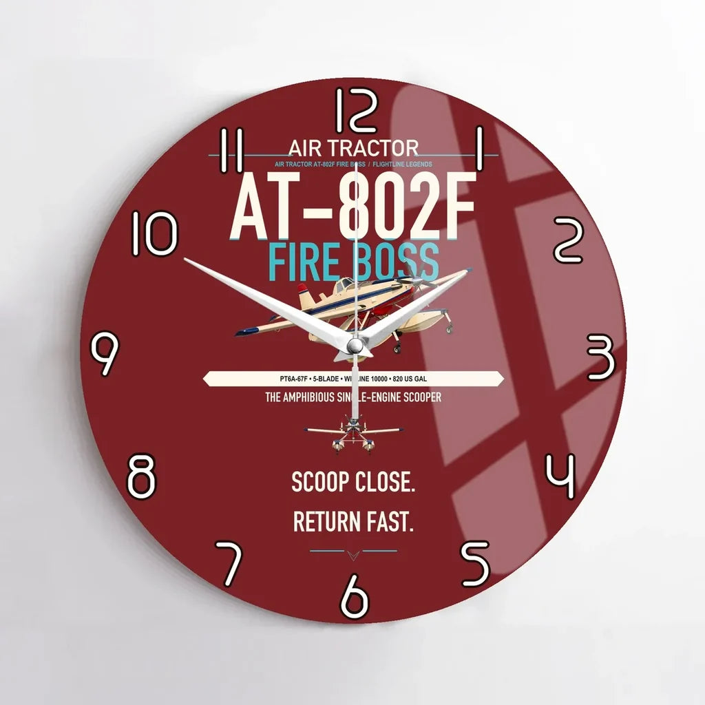 Air Tractor AT-802F Fire Boss design on dark red no frame wall clock