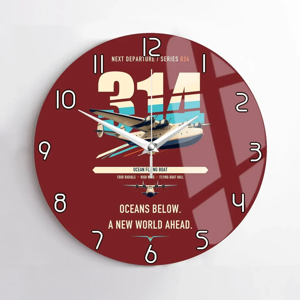 Boeing 314 Clipper design on dark red no frame wall clock
