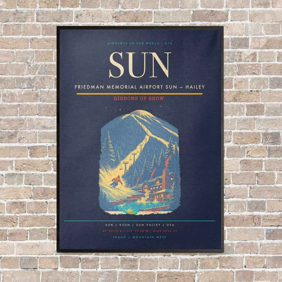 Friedman Memorial Airport SUN — Hailey vertical canvas print - framed - navy blue background