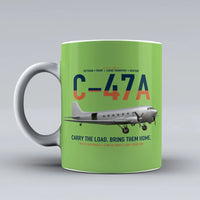 Thumbnail for C-47A Skytrain design on light green ceramic mug, double-side print