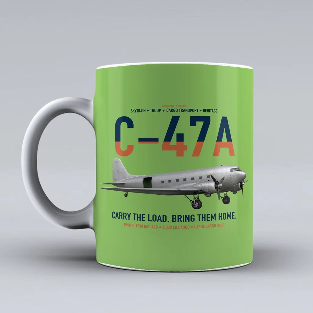 C-47A Skytrain design on light green ceramic mug, double-side print