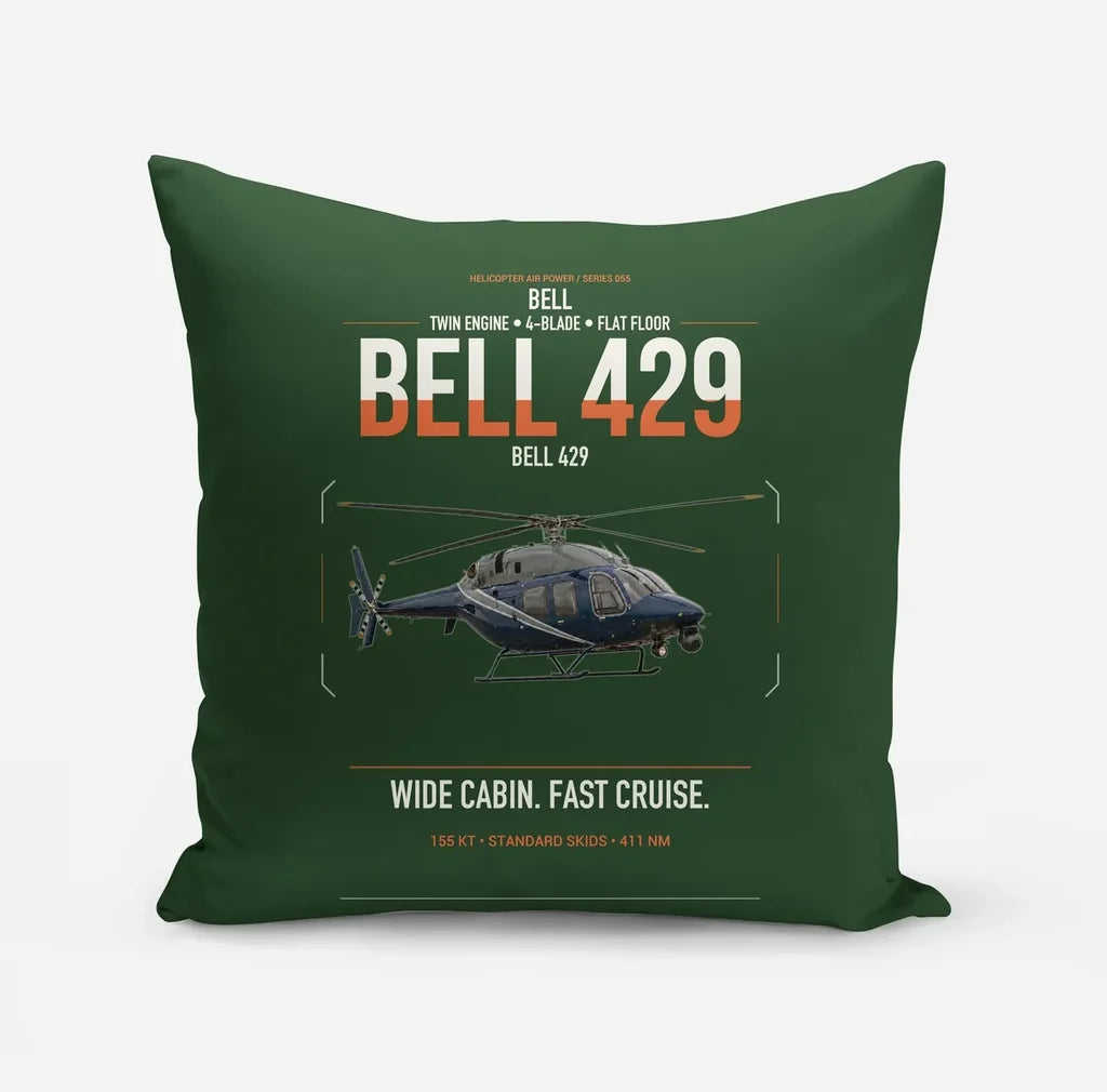 Bell 429 design on dark green pillow