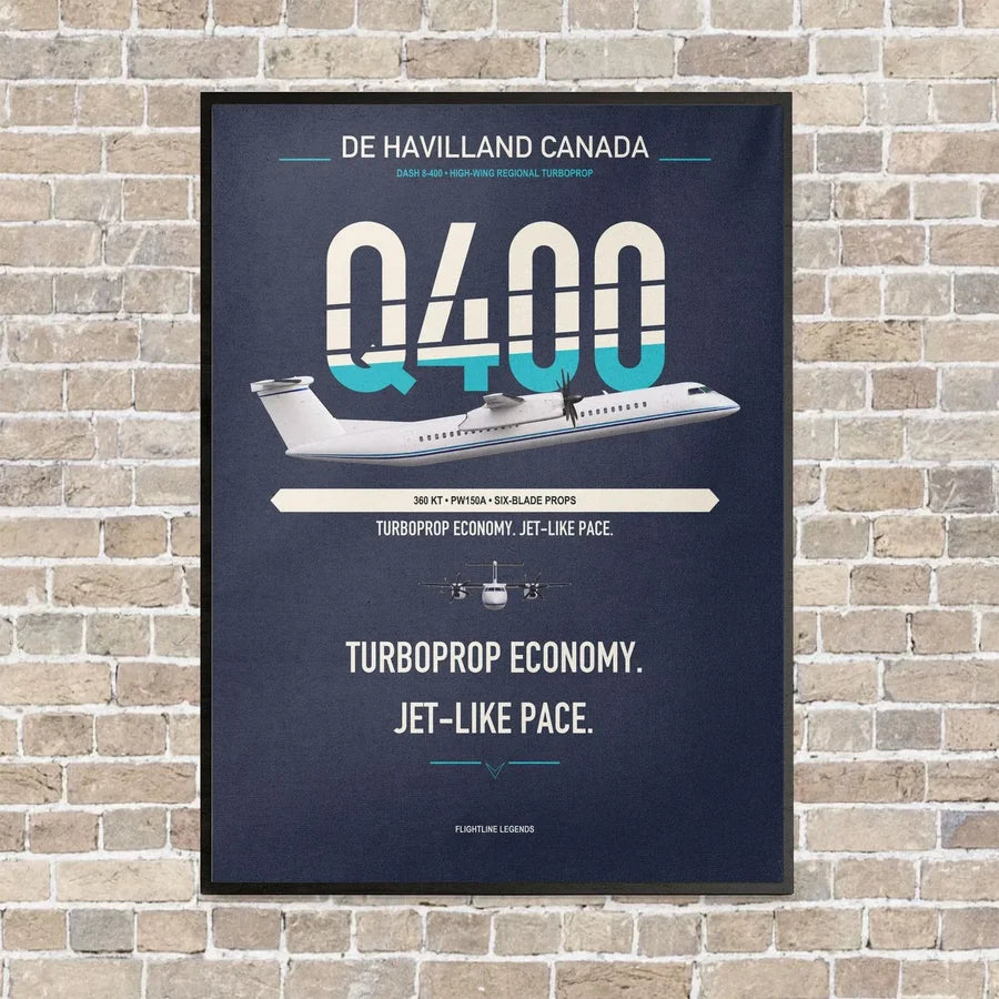 De Havilland Dash 8-400 vertical canvas print - framed - navy blue background