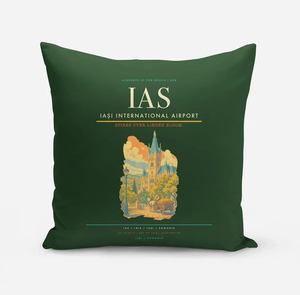 Iași International Airport (IAS) design on dark green pillow