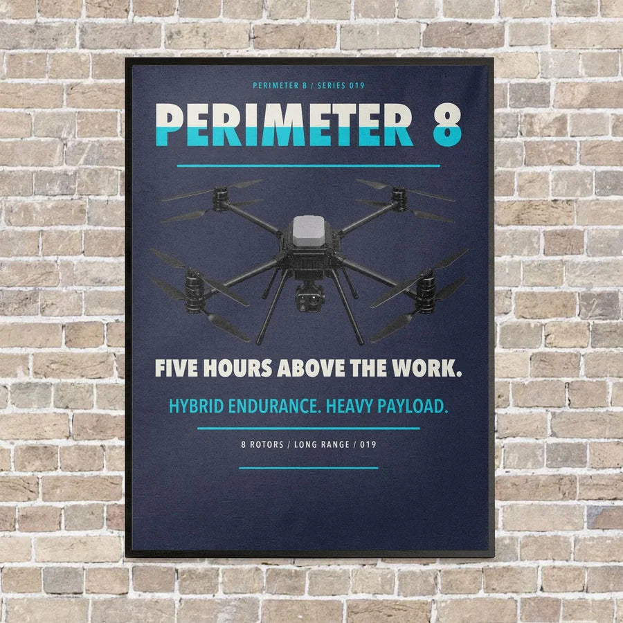 Skyfront Perimeter 8 vertical canvas print - framed - navy blue background