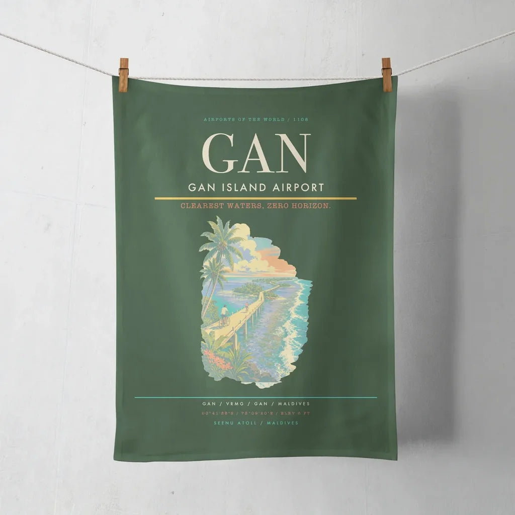 Gan Island Airport (GAN) design on dark green towel