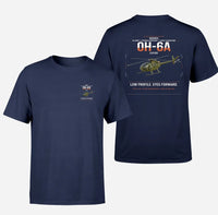 Thumbnail for Hughes OH-6A Cayuse design on navy blue t-shirt, double-side print