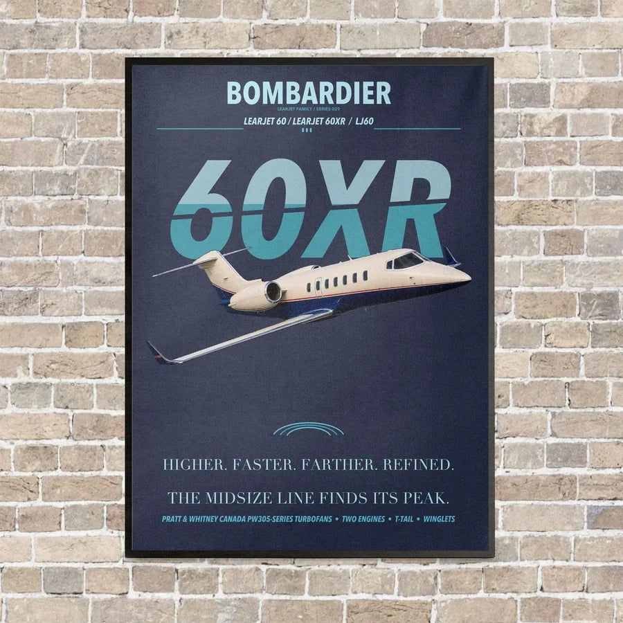 Bombardier Learjet 60XR vertical canvas print - framed - navy blue background