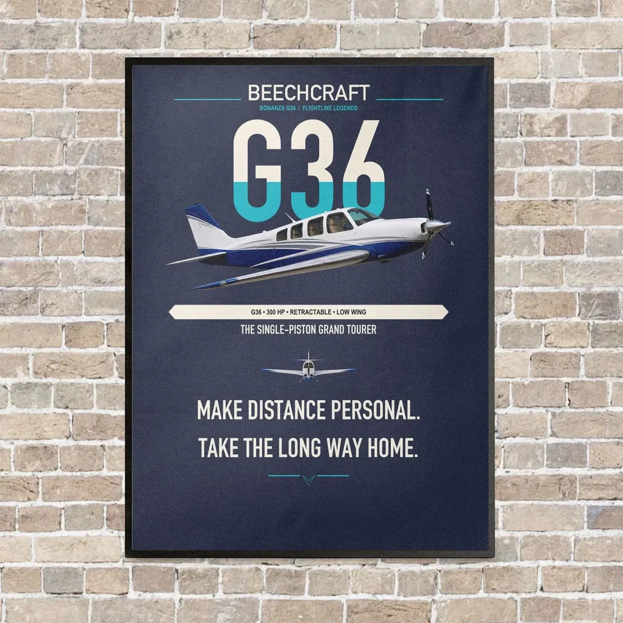 Beechcraft Bonanza G36 vertical canvas print - framed - navy blue background