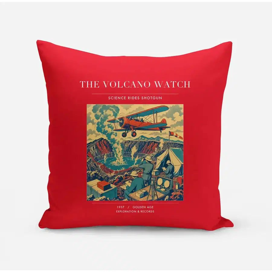 VINTAGE G4042 - The Volcano Watch - Designed Pillows design on red