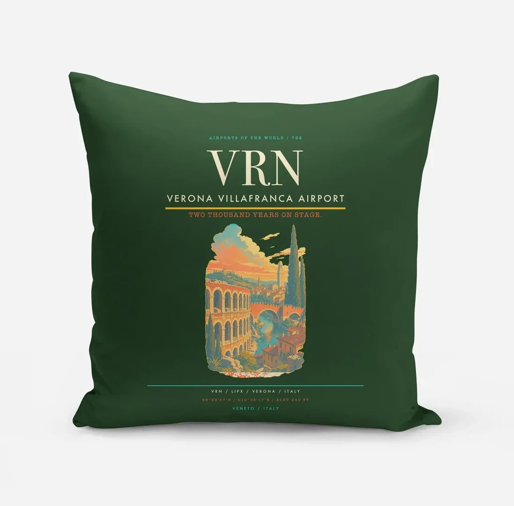 Verona Villafranca Airport (VRN) design on dark green pillow