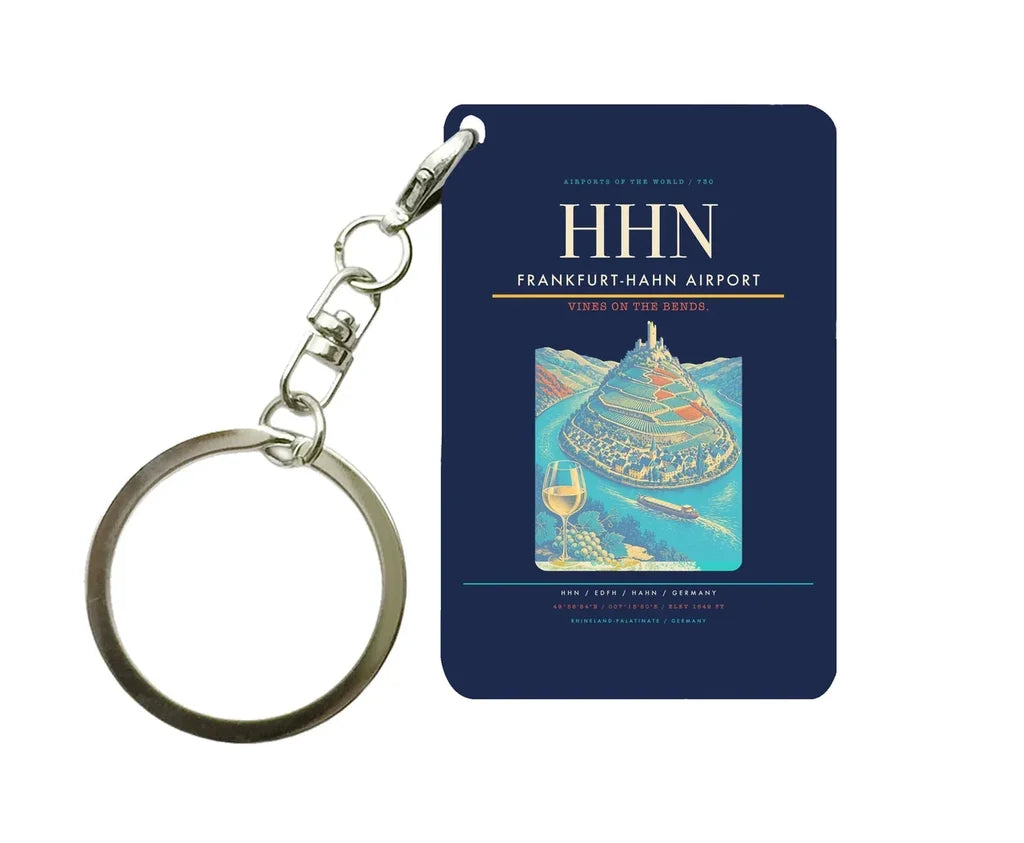 Frankfurt-Hahn Airport (HHN) design on navy blue key chain