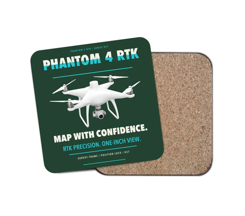 DJI Phantom 4 RTK design on dark green 1 piece coaster