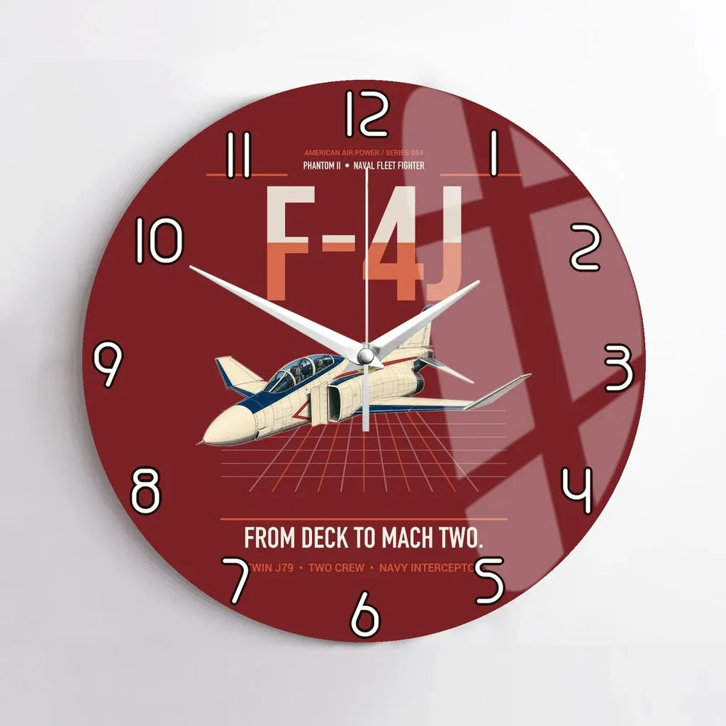 F-4J Phantom II design on dark red no frame wall clock