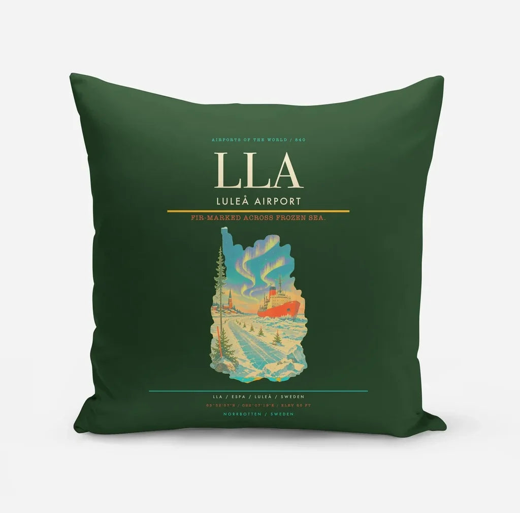 Luleå Airport (LLA) design on dark green pillow