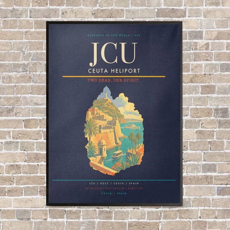 Ceuta Heliport JCU vertical canvas print - framed - navy blue background