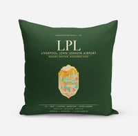 Thumbnail for Liverpool John Lennon Airport (LPL) design on dark green pillow