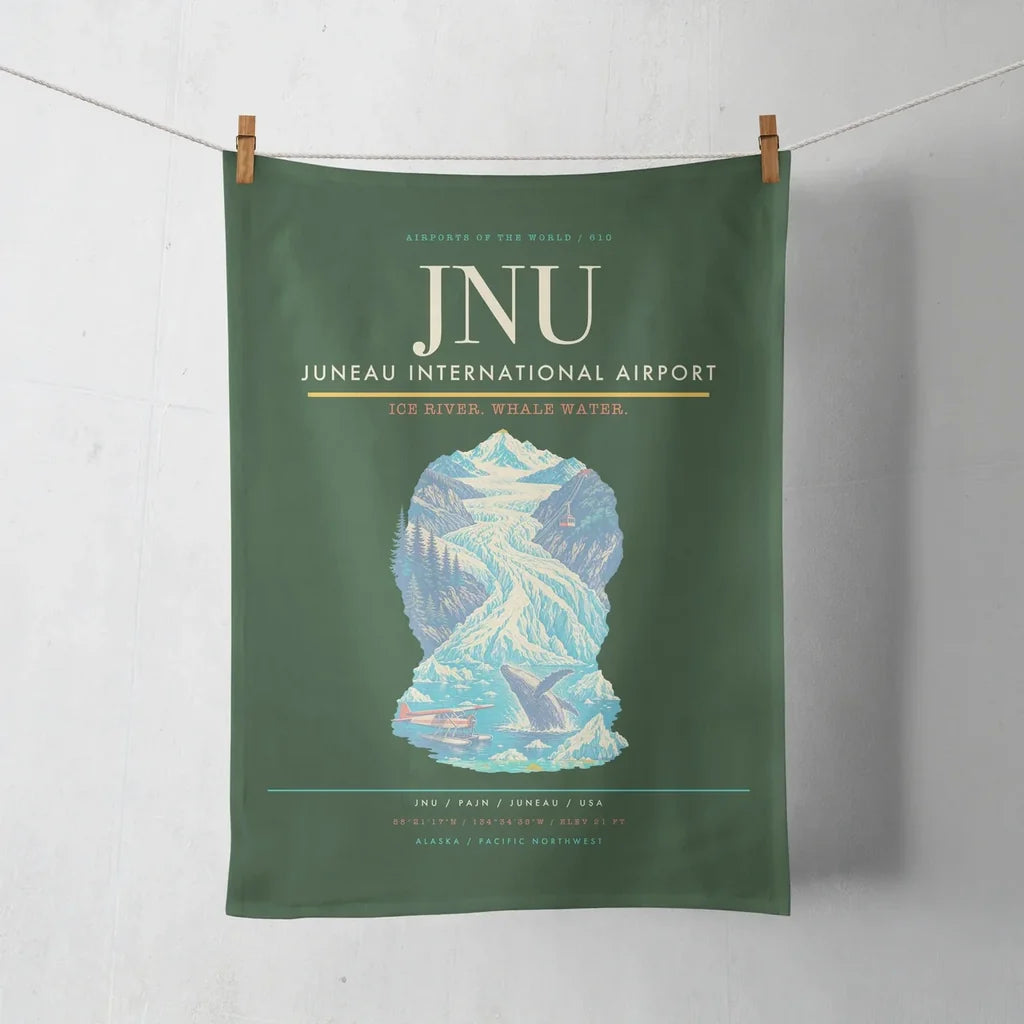 Juneau International Airport (JNU) design on dark green towel