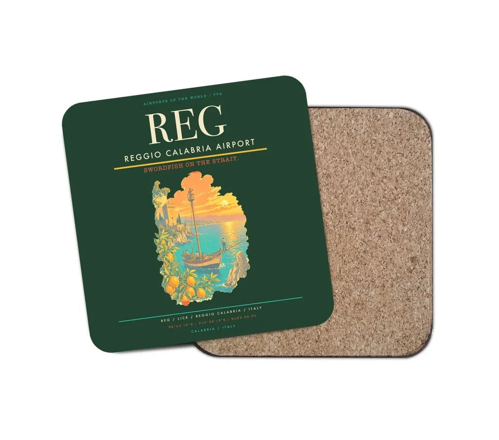 Reggio Calabria Airport (REG) design on dark green 1 piece coaster