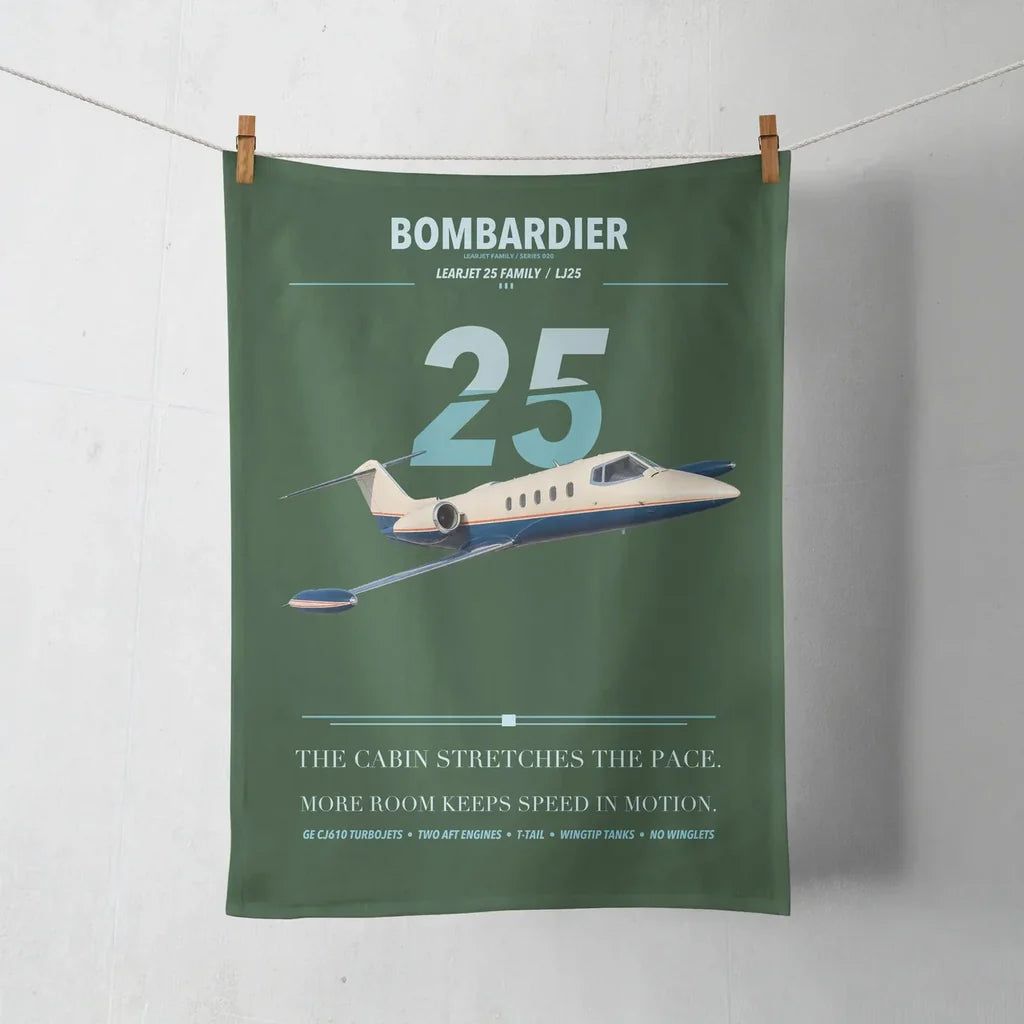 Bombardier Learjet 25 design on dark green towel