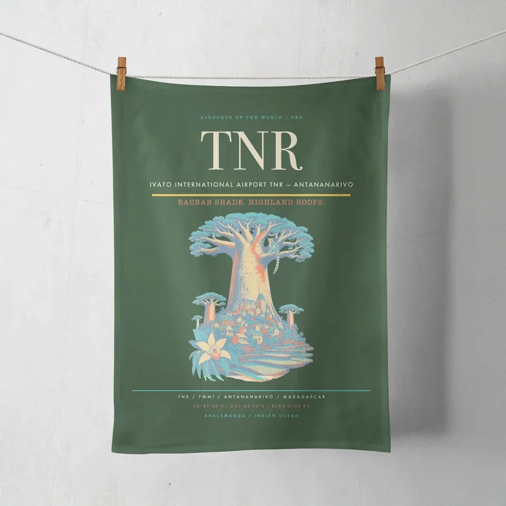 Ivato International Airport (TNR) design on dark green towel