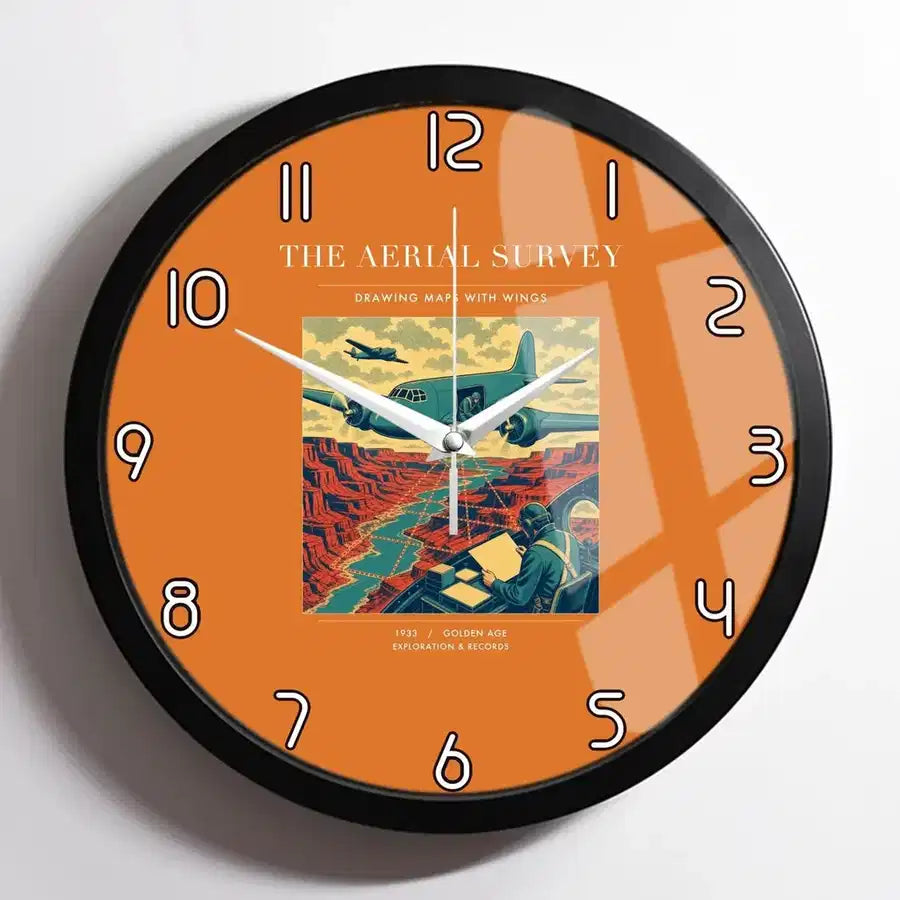 VINTAGE G4031 - The Aerial Survey - Designed Wall Clocks design on orange framed