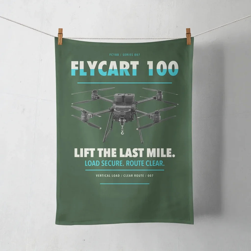 DJI FlyCart 100 design on dark green towel