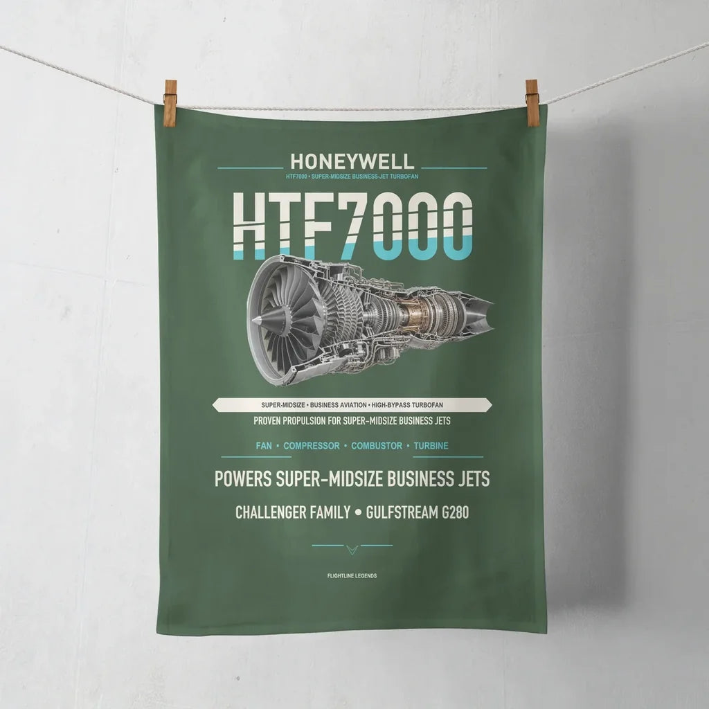 HTF7000 design on dark green towel
