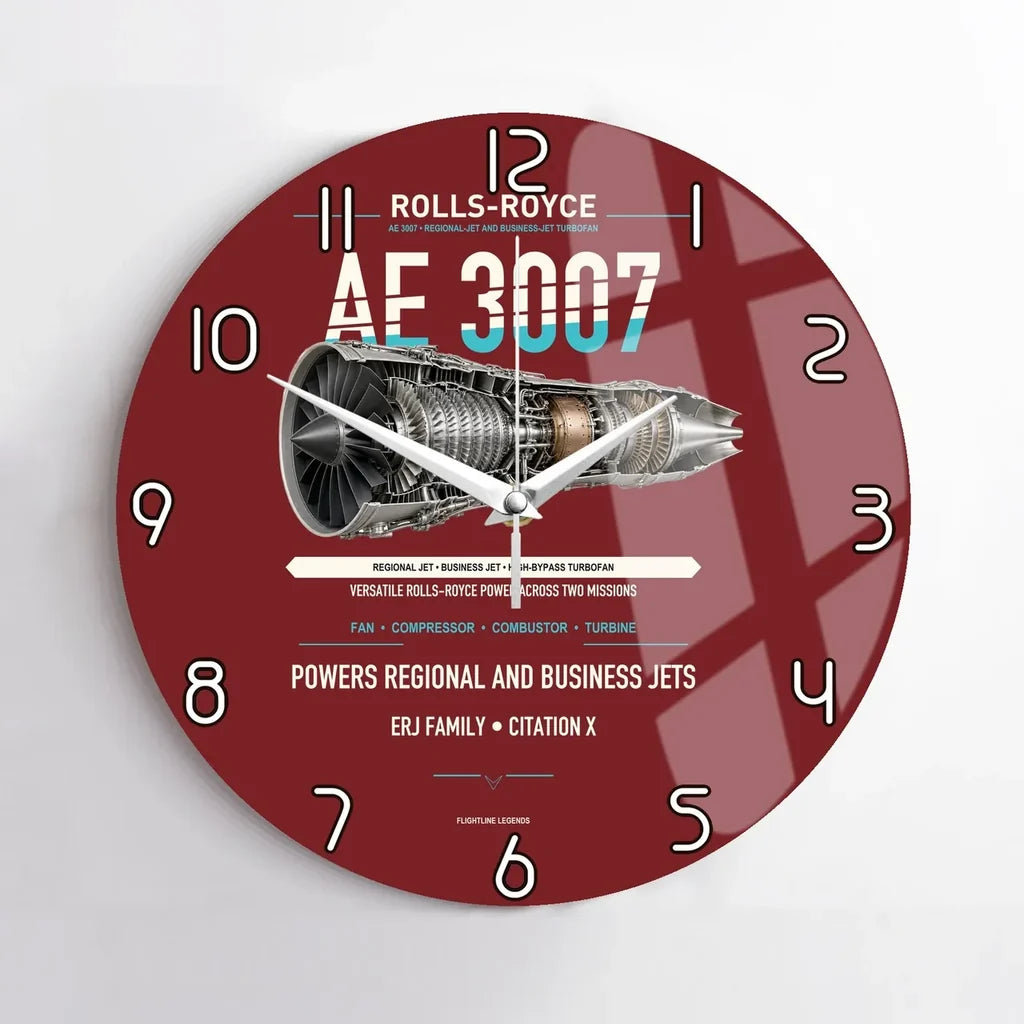 AE 3007 design on dark red no frame wall clock