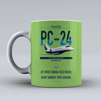 Thumbnail for Pilatus PC-24 design on light green ceramic mug, double-side print