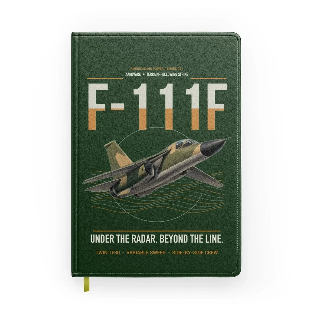 F-111F Aardvark design on dark green notebook